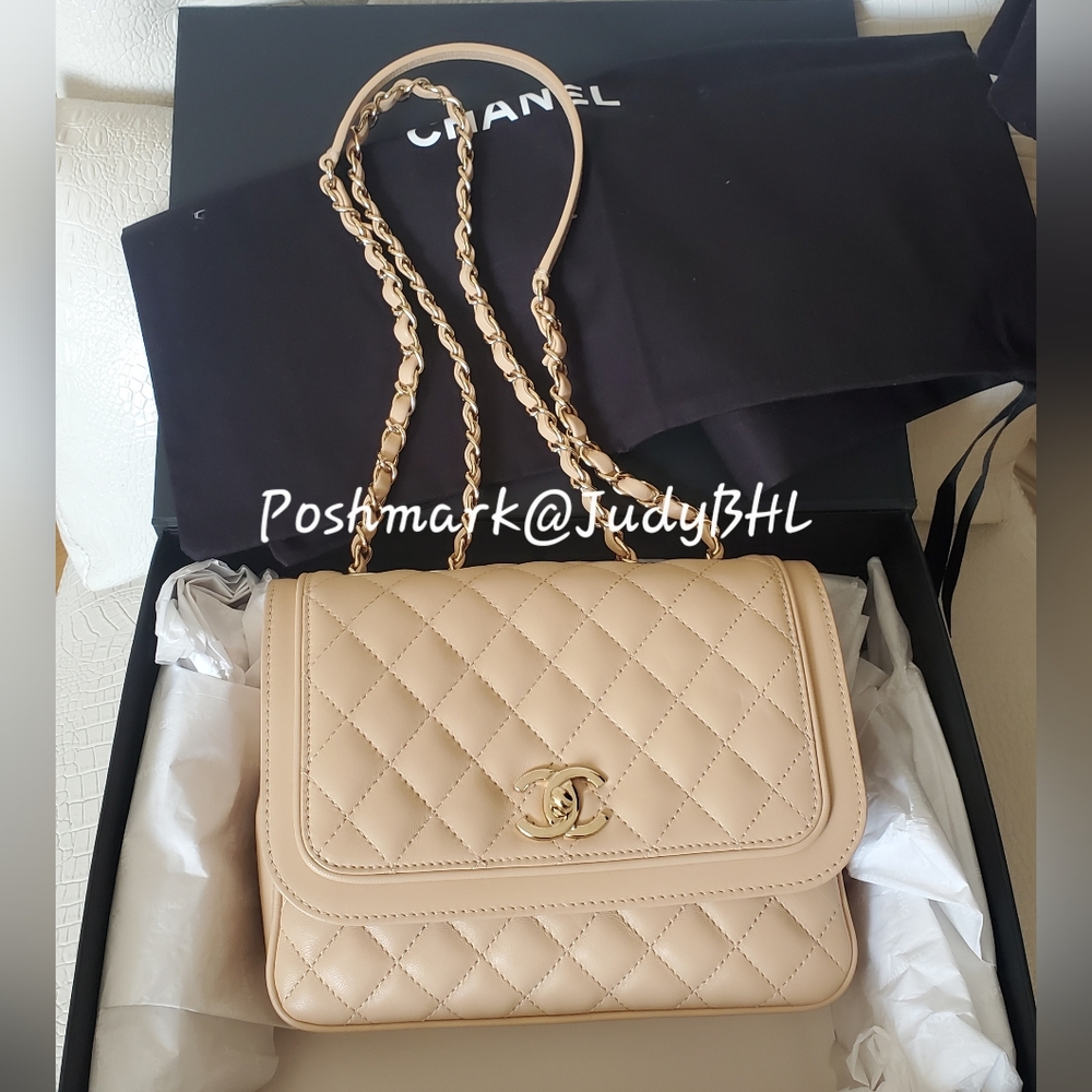 Chanel Quilted Lambskin Light Beige Medium Flap Bag